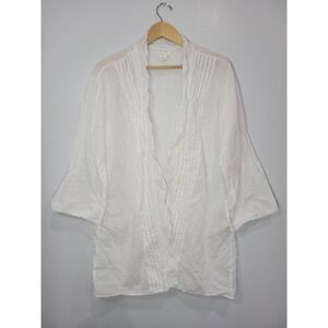 Shabby Chic White Swiss Dot Cotton Kimono Robe Eyelet Lace Trim Womens Medium